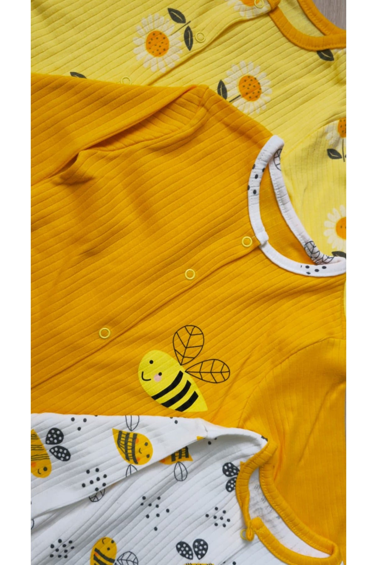 Fermuarlı Arı Desenli Kız Bebek 3’lü Tulum Seti %100 Pamuk | 9 Ay – 12 Ay – 18 Ay