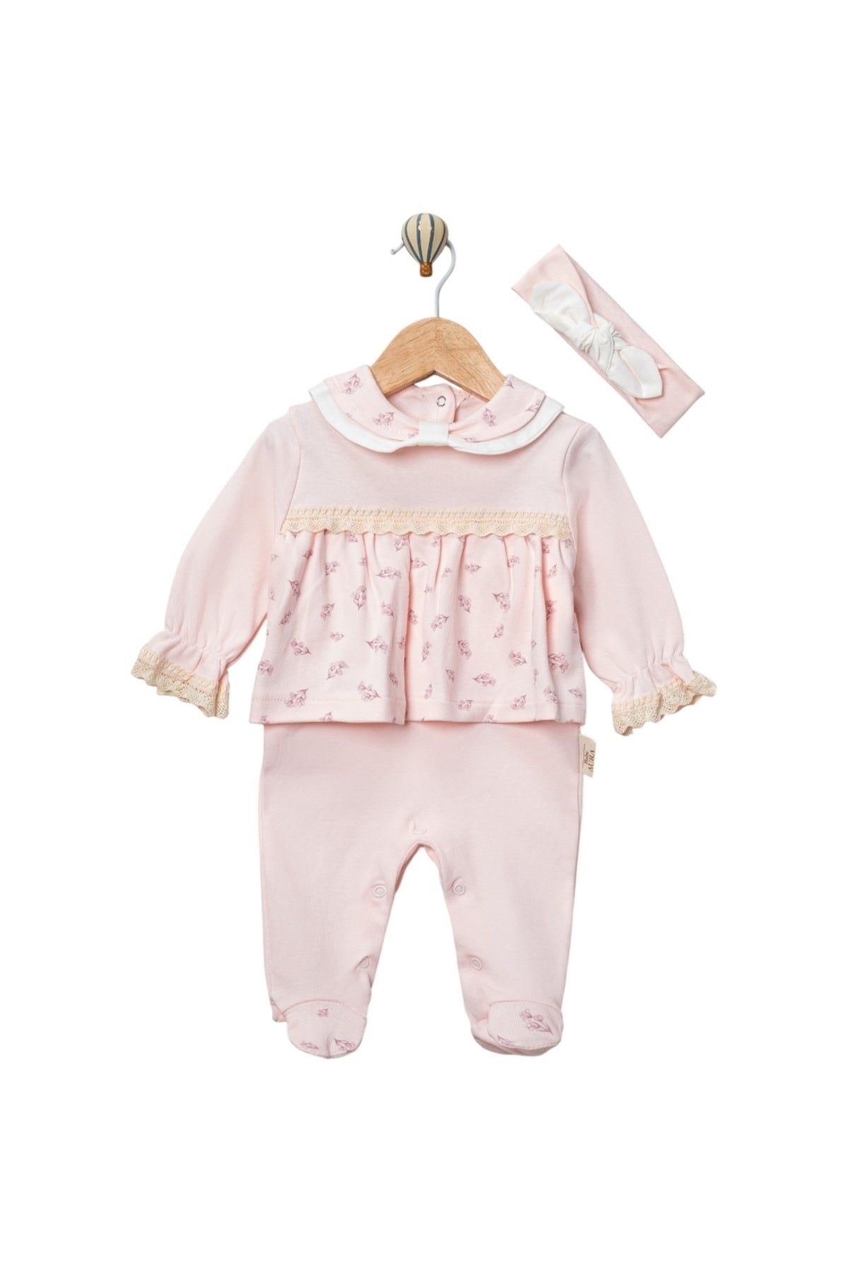 Çift Yakalı Desenli Bebek Tulum Kız Bebek