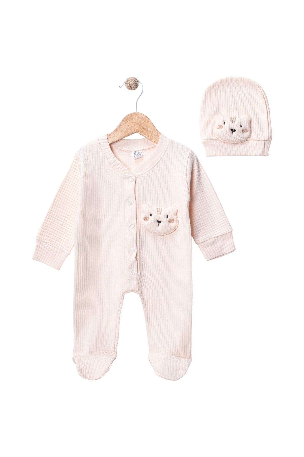 Bebek Şapkalı Tulum Kedi Figürlü Cep Detaylı 3 Ay 6 Ay 9 Ay %100 Pamuk Unisex