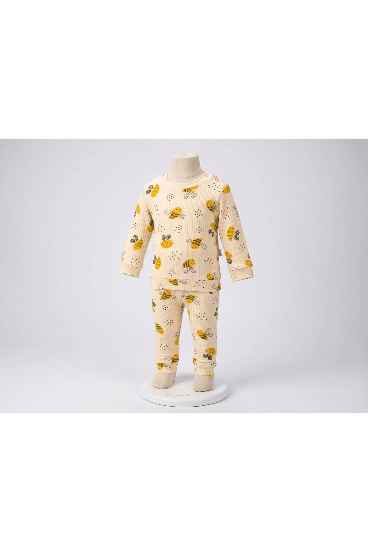 Arılı Raporlu Omuzdan Çıtçıtlı Bebek Takımı %100 Pamuk Uni