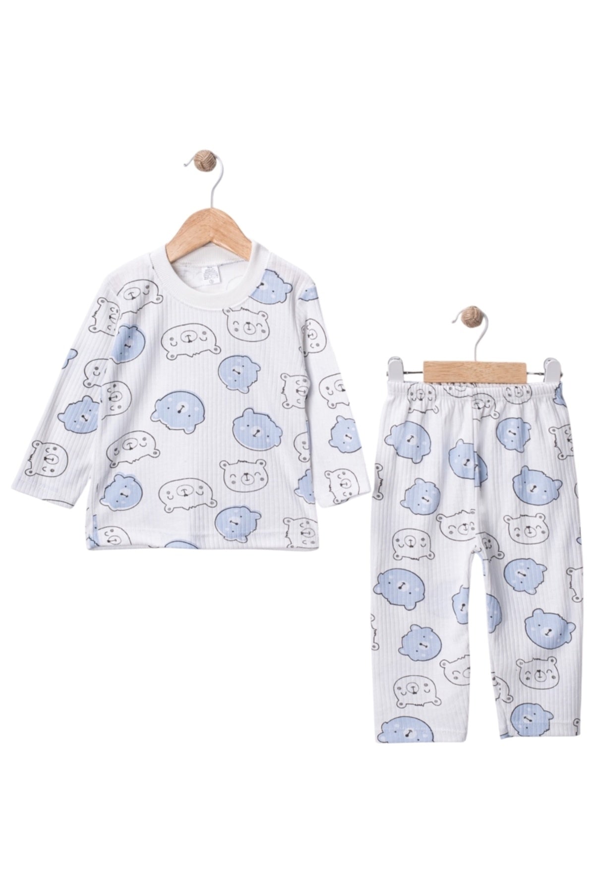 Sevimli Ayı Baskılı Mavi Pijama Takımı 1-3 Yaş – Rahat Kesim, Yumuşak Doku