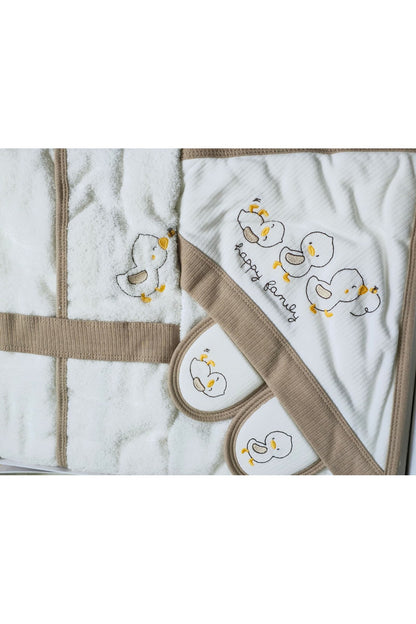Ördek Desenli Lüks Bebek Bornoz Havlu Seti 2 Yaş / Uni