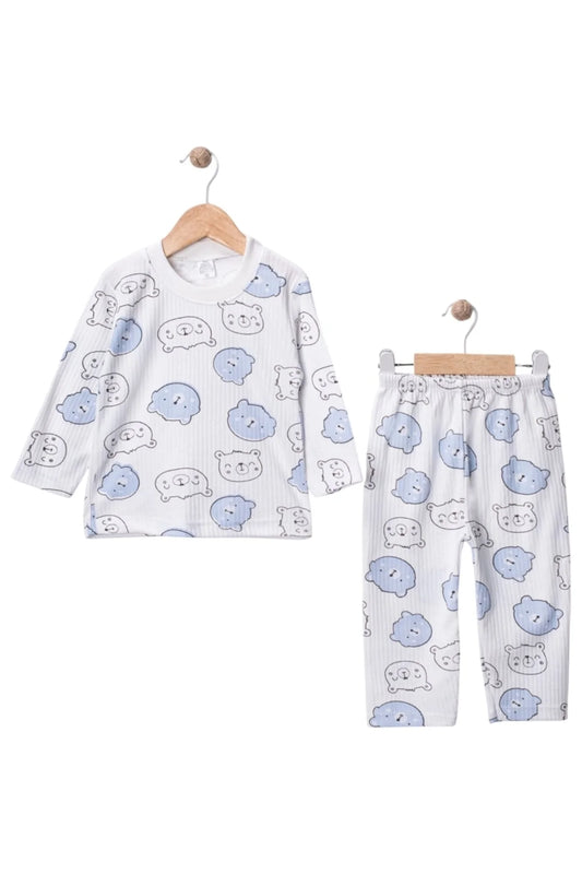 Nexvora Sevimli Ayı Baskılı Mavi Pijama Takımı 1-3 Yaş – Rahat Kesim, Yumuşak Doku