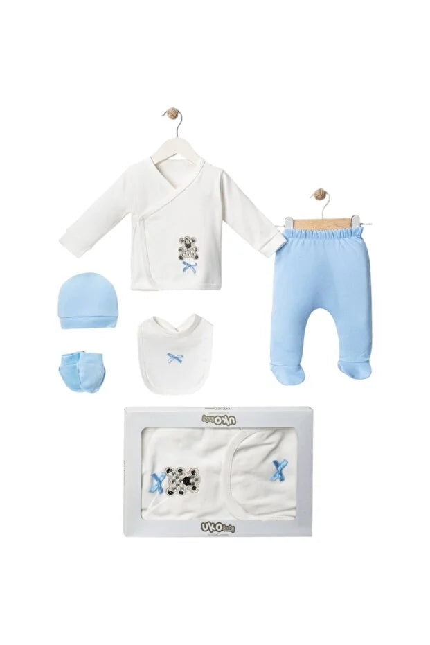 Nexvora Ayıcık Desenli Kutulu 5’li Set Yenidoğan Hastane Çıkışı Seti 0 - 3 Ay