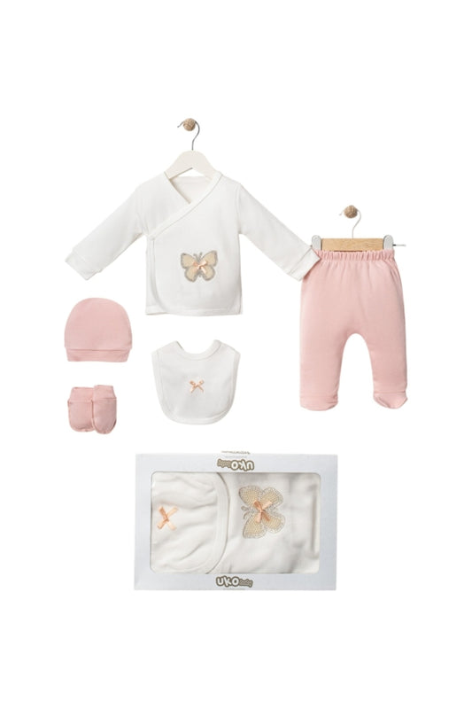 Kelebek Desenli Kutulu 5’li Set Yenidoğan Hastane Çıkışı Seti