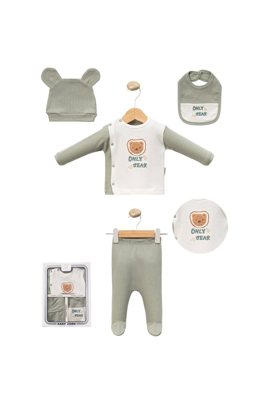Only Bear 5’li Yenidoğan Hastane Çıkışı Seti – Ayıcık Desenli Bebek Kıyafet Takımı (0-3 Ay)