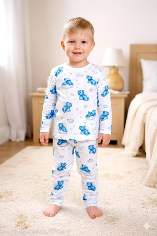 Rap Bulutlu Ayı Pijama Takımı 1-3 Yaş %100 Pamuk Uzun Kollu Üst Alt 2’li