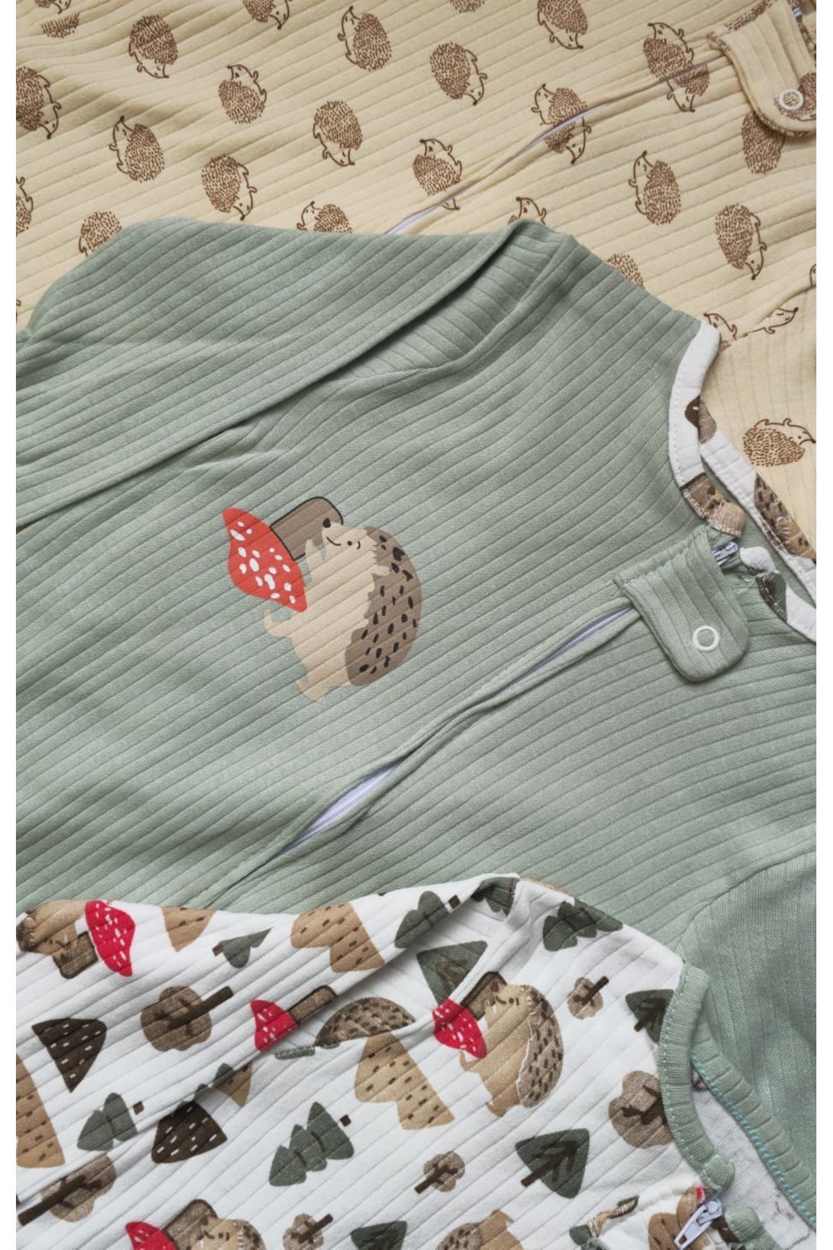 Fermuarlı Kirpi Desenli Erkek Bebek Tulumu %100 Pamuk | 9 Ay – 12 Ay – 18 Ay 3 Adet (3lü Set)