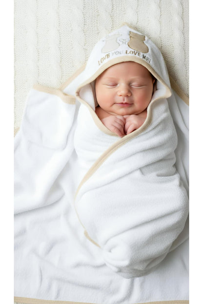 Bebek Kapüşonlu Silgi Havlu Seti – 1 Ay Yenidoğan Banyo Havlusu + Kese/Lif