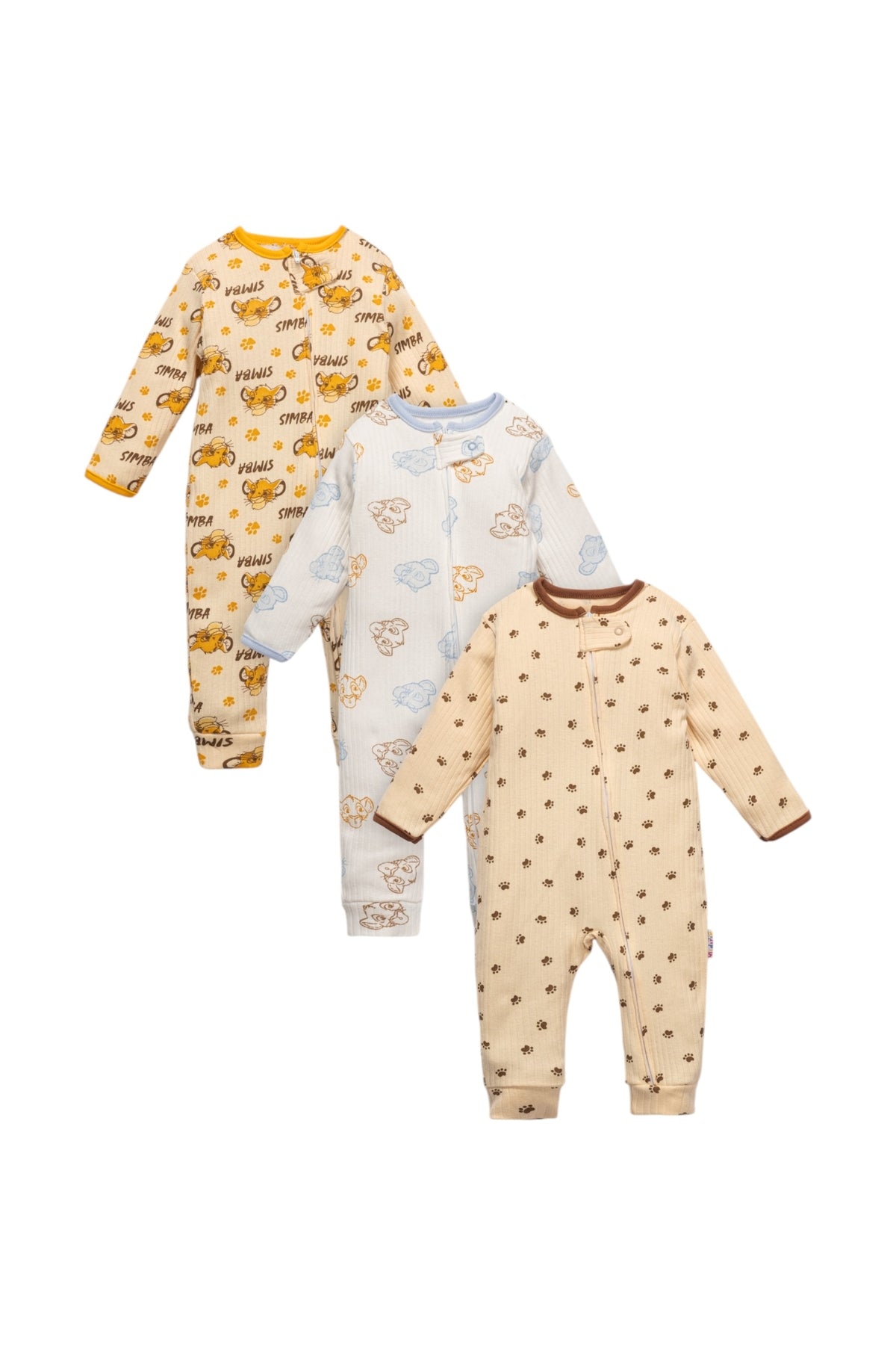 Simba Desenli Fermuarlı Erkek Bebek Tulum (3lü Set 3 Adet) (9 Ay / 12 Ay / 18 Ay)
