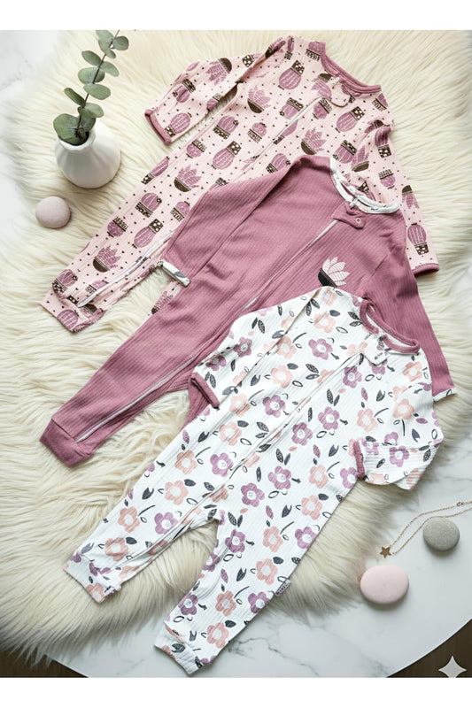 Fermuarlı Kaktüs Desenli Kız Bebek Tulumu 9-12-18 Ay