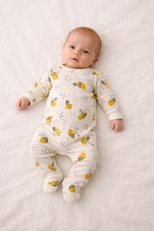 Arı Vız Vız Desenli Bebek Tulumu 3 6 9 Ay için