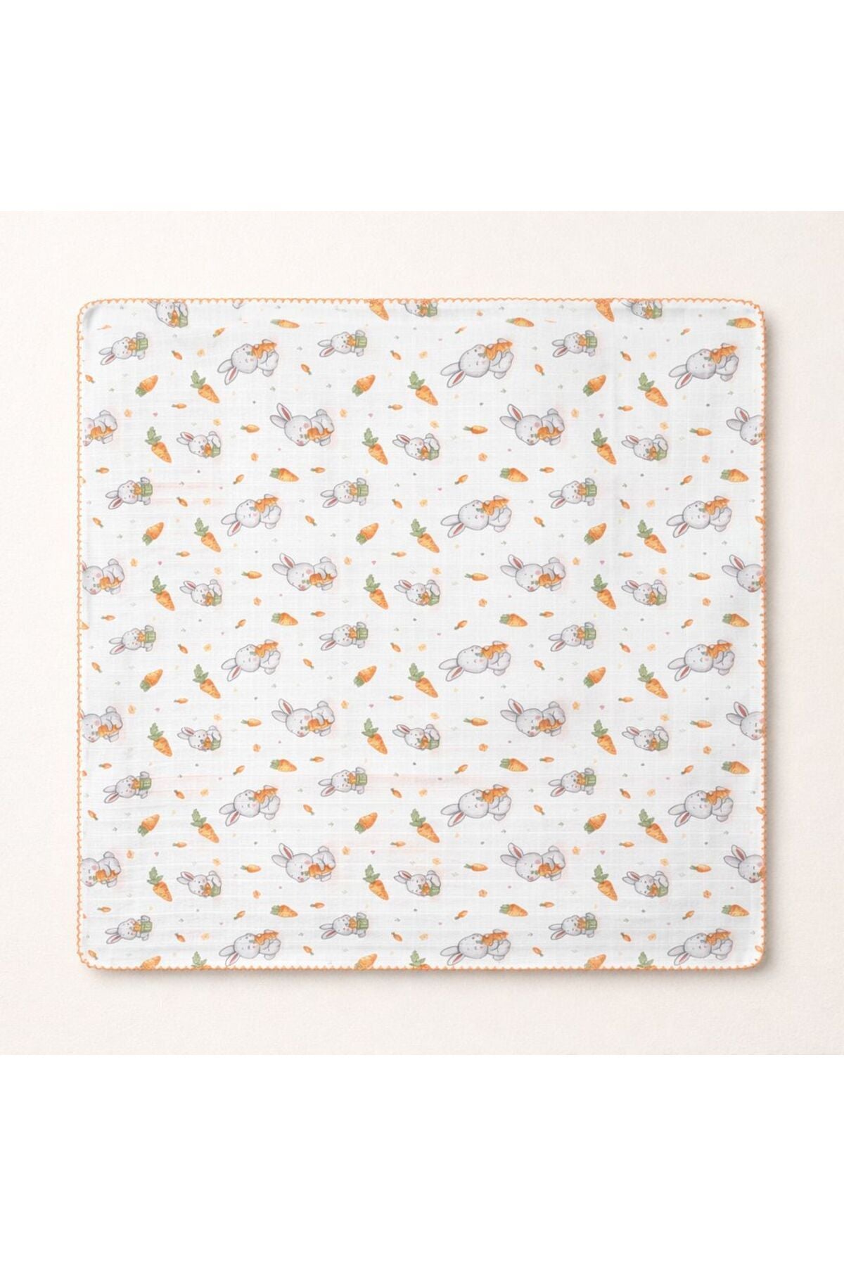 Bebek Müslin Battaniye Havuçlu Tavşan Desenli (0-12 Ay) Çok Amaçlı Örtü