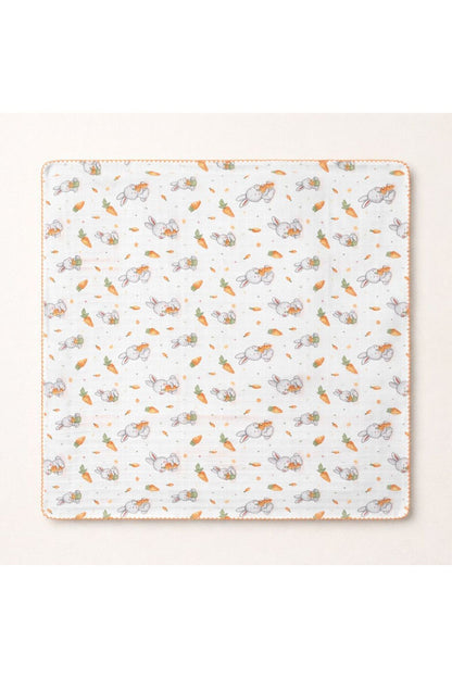 Bebek Müslin Battaniye Havuçlu Tavşan Desenli (0-12 Ay) Çok Amaçlı Örtü